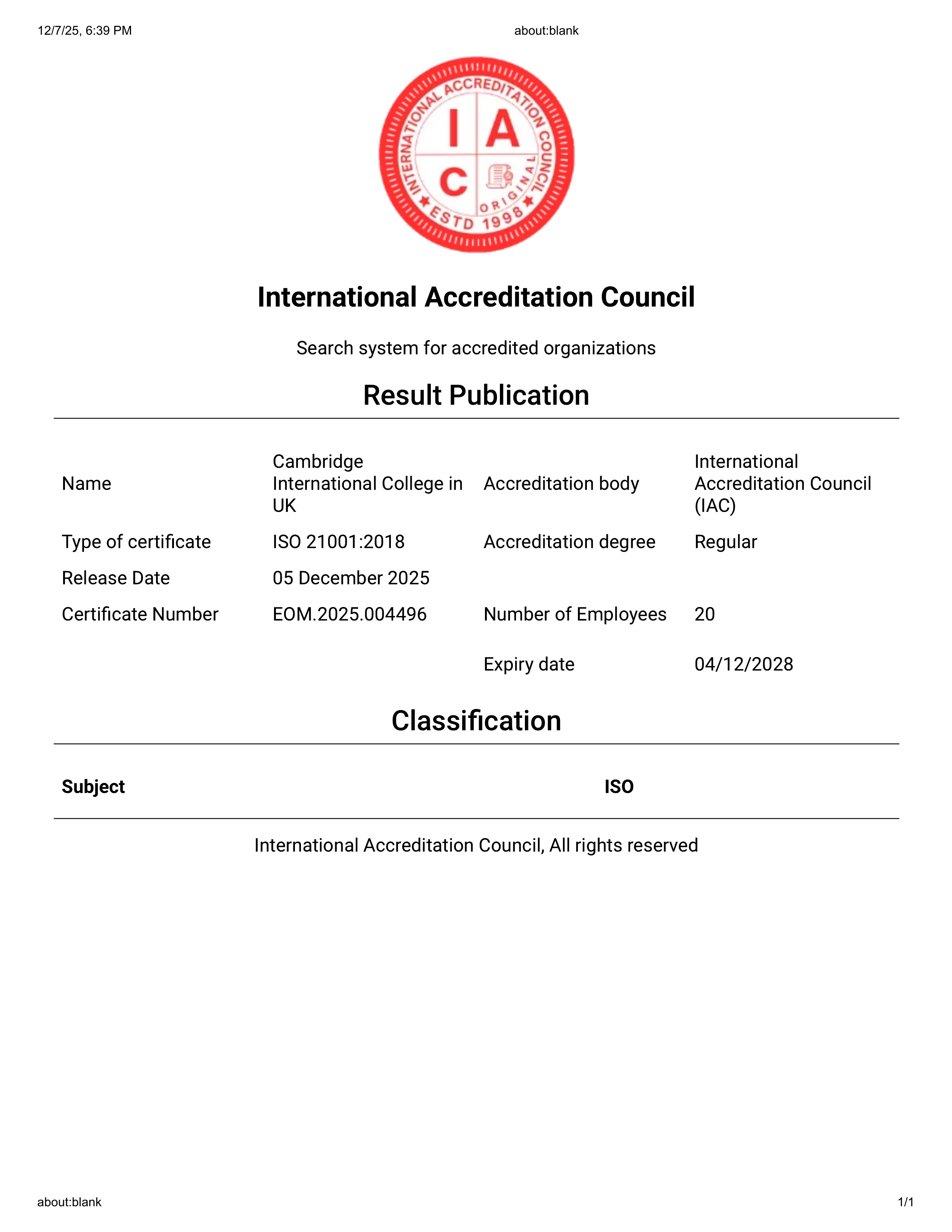Accreditation Certificate 12