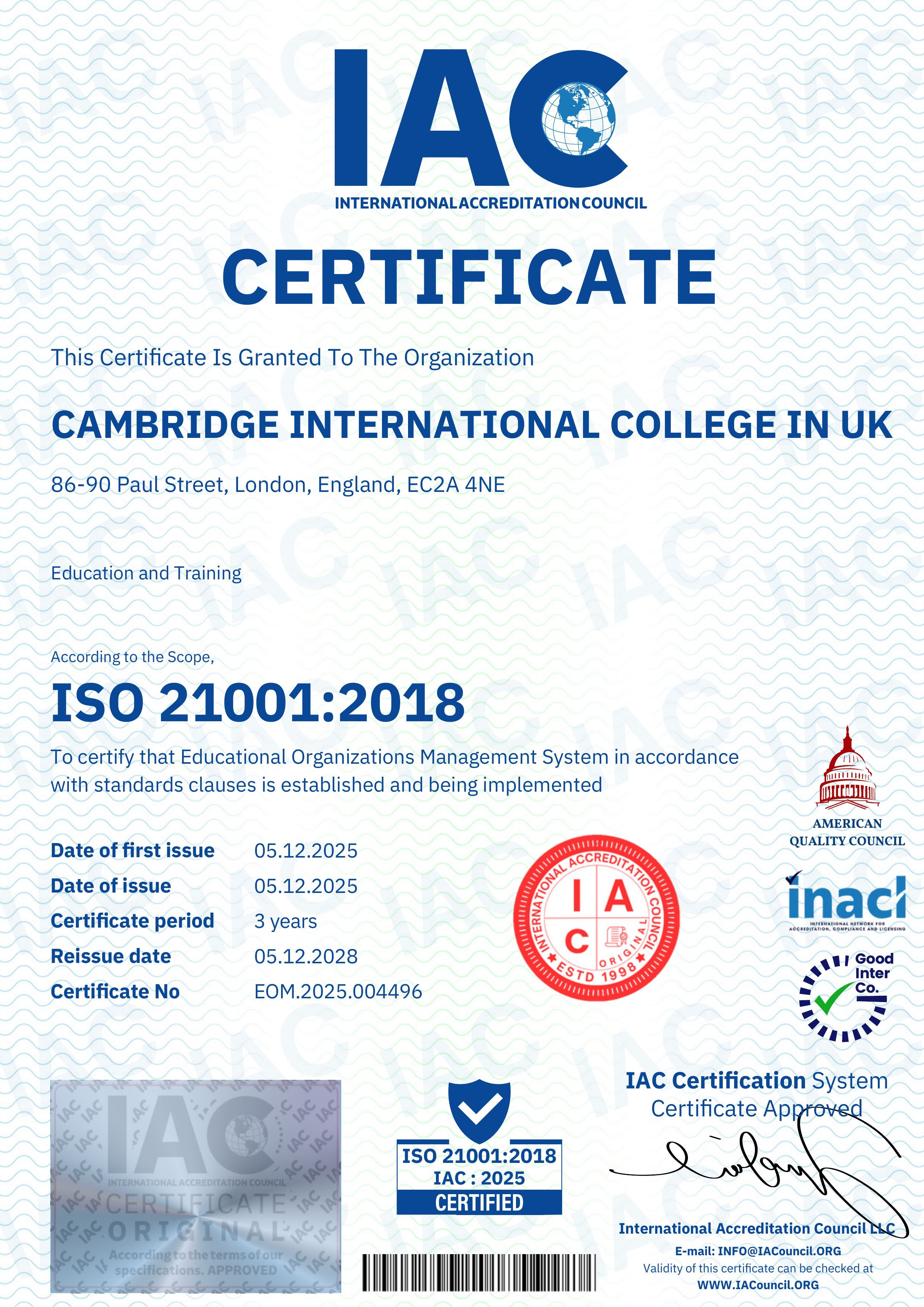 Accreditation Certificate 3